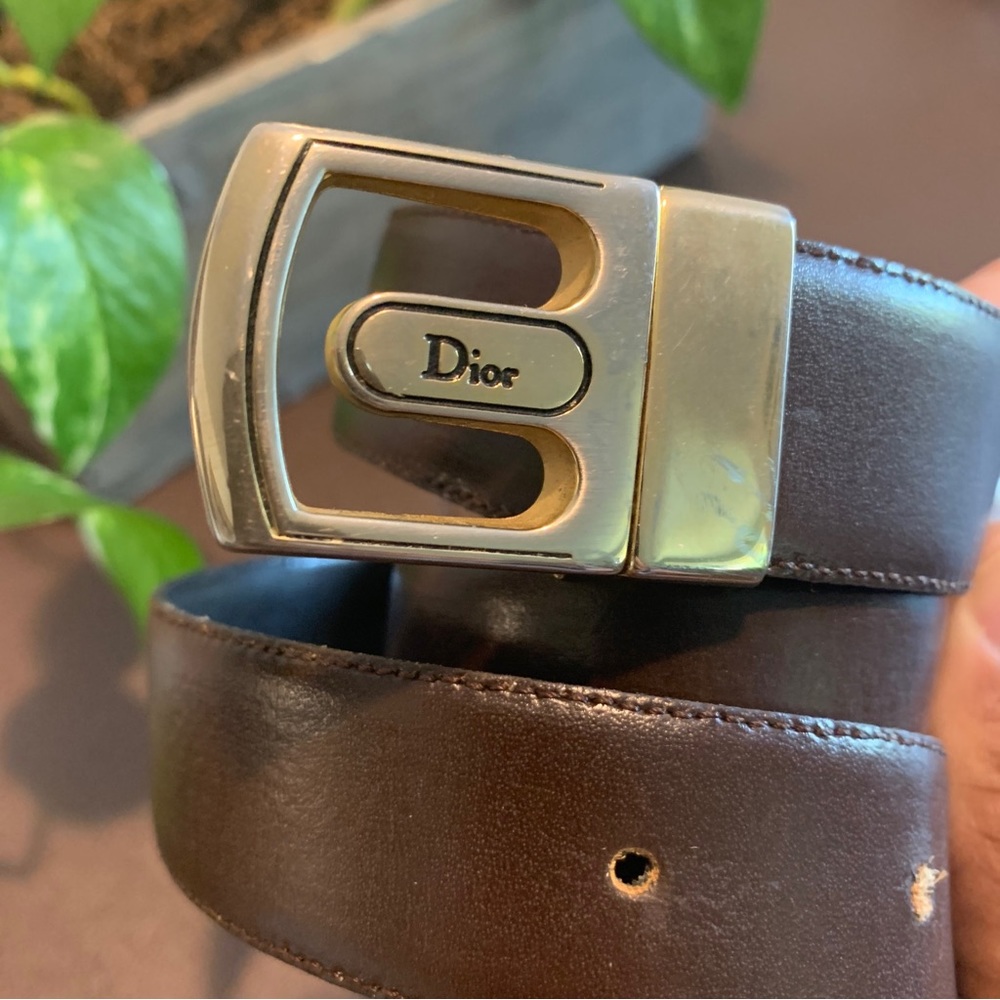 Vintage Dior Reversible Black And Brown Leather Belt. - Picture 1 of 10